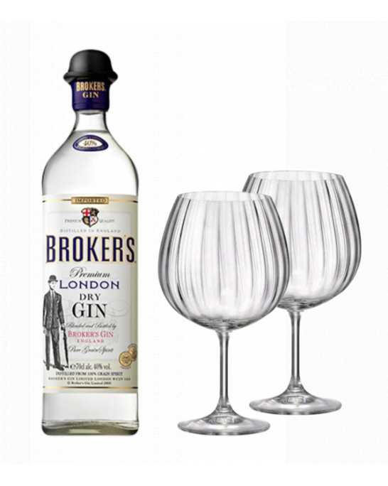 Джин Брокърс 0.7л 40% +2 бр. чаши Bohemia GIN