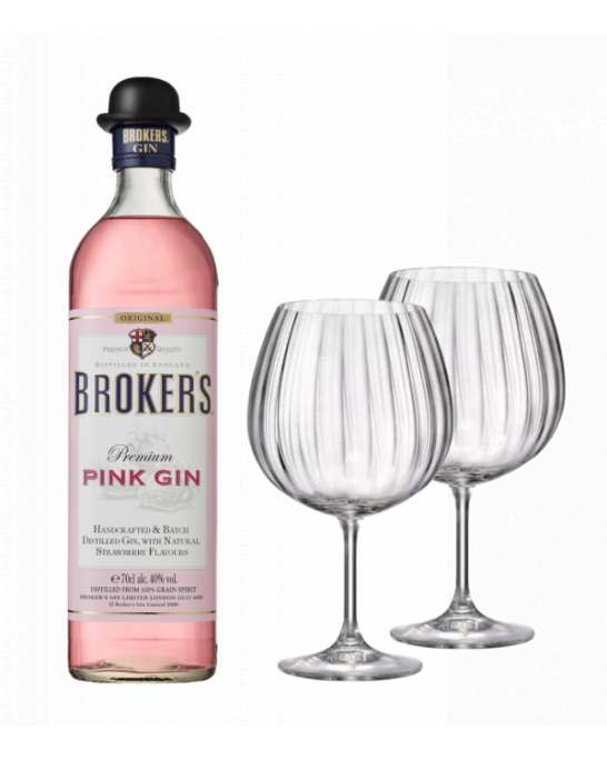 Джин Брокърс Пинк 40% + 2 бр. чаши Bohemia GIN
