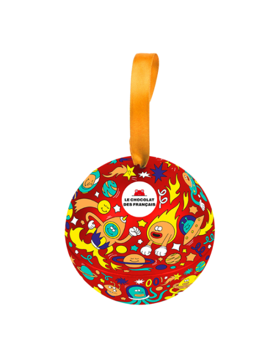 Le chocolat des Français Metal Christmas Ornament Filled with Crispy Chocolate Pearls