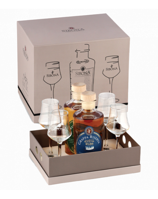 Gift Box Vassoio 2 btl. + 4 glasses Sibona