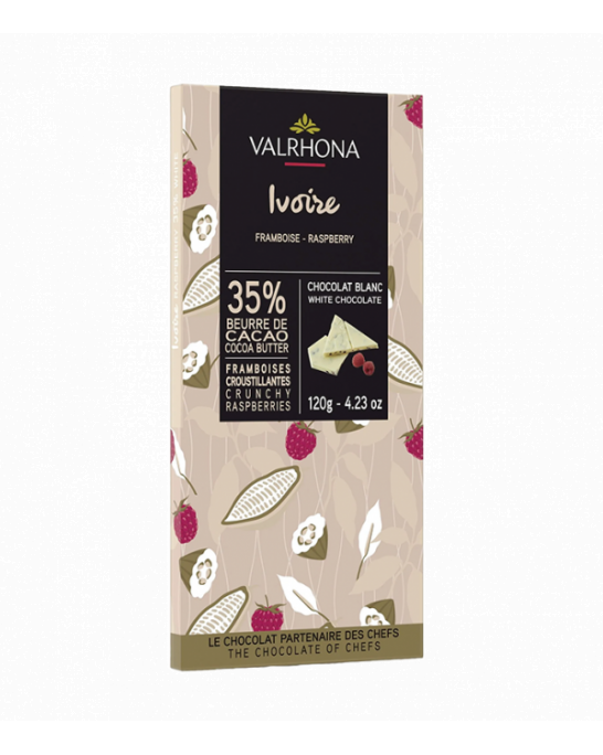French chocolate Valrona Gourmet Ivory with pieces of raspberry 35%