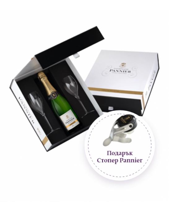 Pannier champagne box with two glasses + gift