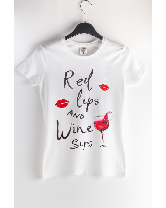 Тениска Red Lips & Wine Sips