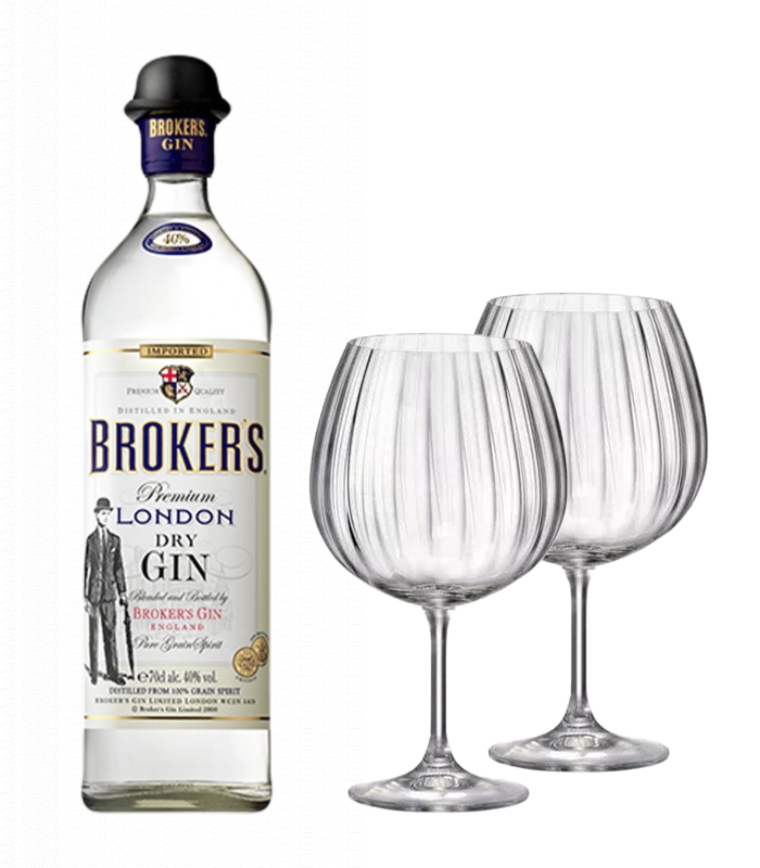 Джин Брокърс 0.7л 40% +2 бр. чаши Bohemia GIN