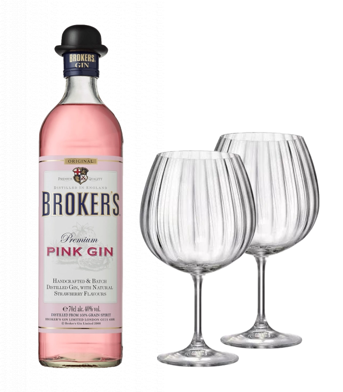 Джин Брокърс Пинк 40% + 2 бр. чаши Bohemia GIN