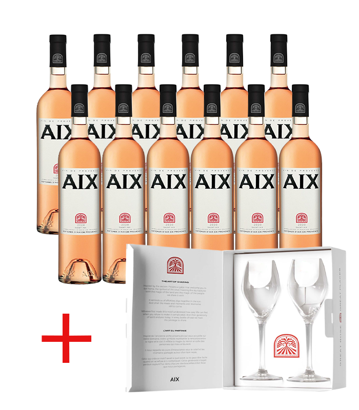 12 bottles AIX rose with 2 luxury glasses