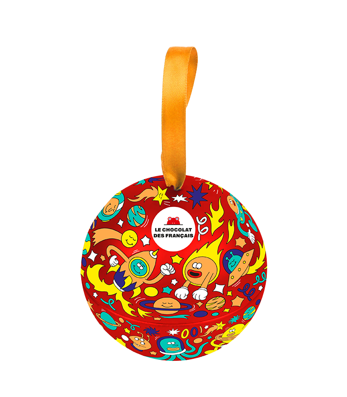 Le chocolat des Français Metal Christmas Ornament Filled with Crispy Chocolate Pearls