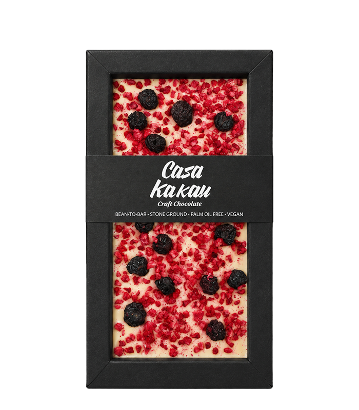Casa Kakau Artisan White Chocolate with Blueberry and Raspberry