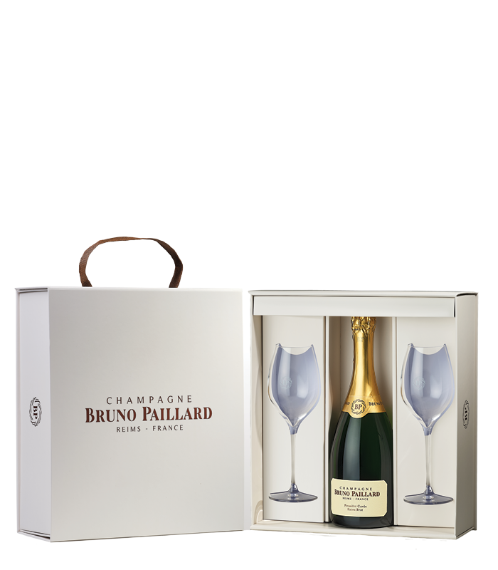 Package Champagne Bruno Paillard Premier Cuvée with luxury box and two glasses