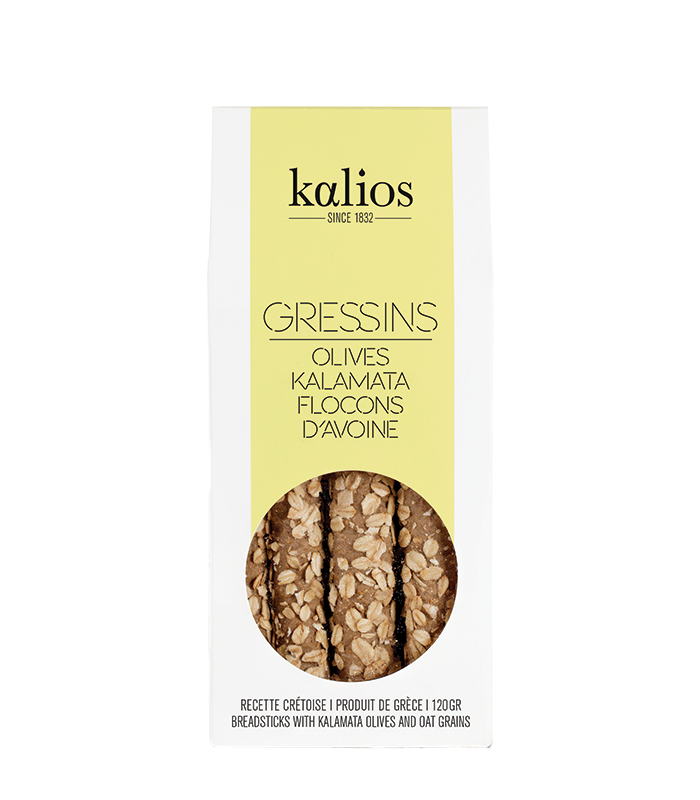 Kallios Grisini with Kalamata olives and oat kernels