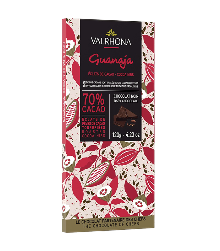 French chocolate Valrona Tablet Guanaya Grand Cru with cocoa beans 70%