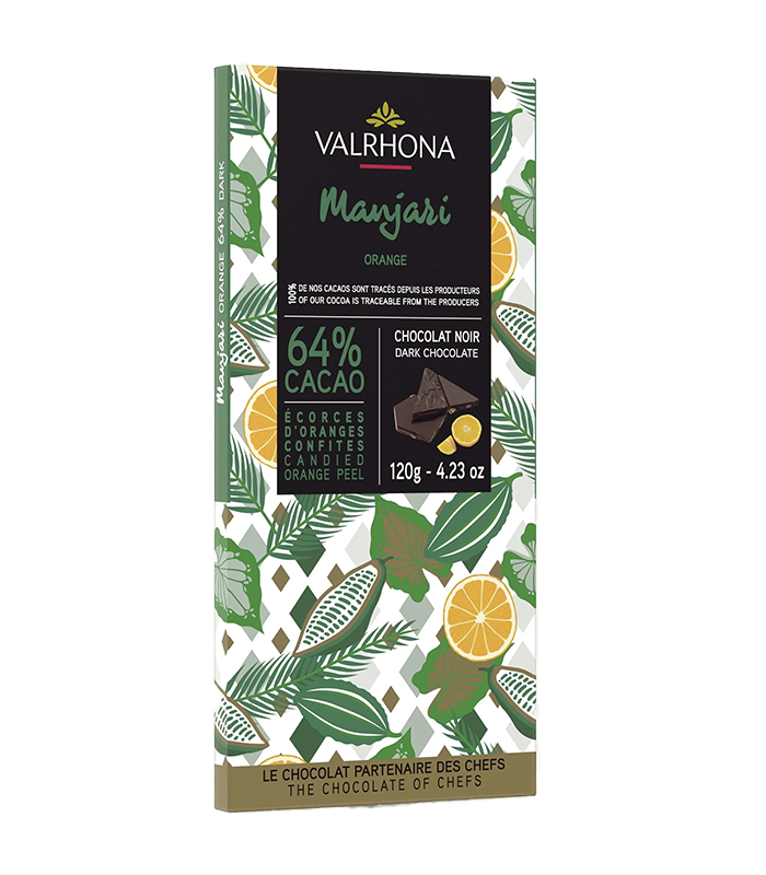 French chocolate Valrona Tablet Grand Cru Manjari with orange 64% 120 g.