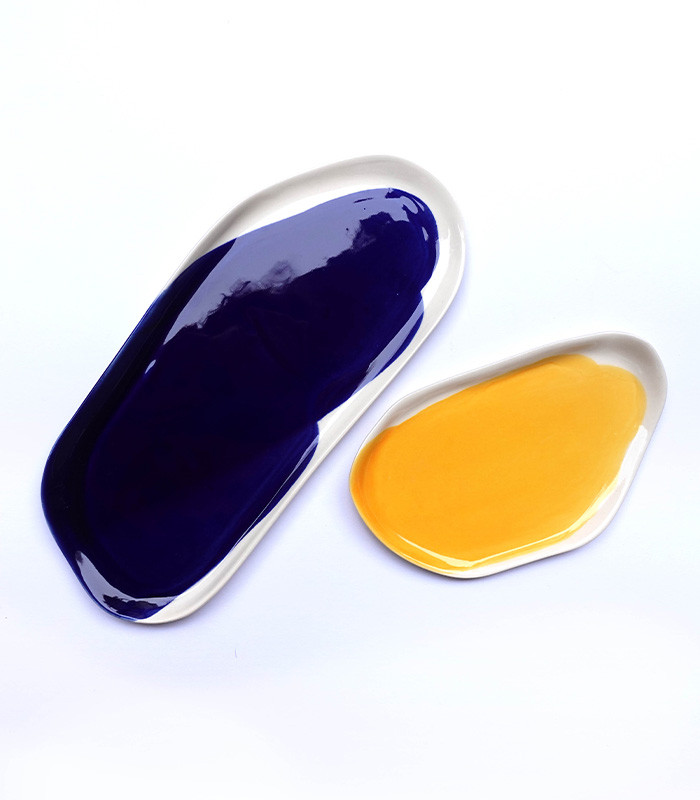 POTTERY & POETRY комплект синьо плато, жълта чиния