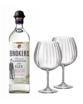 Джин Брокърс 0.7л 40% +2 бр. чаши Bohemia GIN