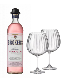 Джин Брокърс Пинк 40% + 2 бр. чаши Bohemia GIN