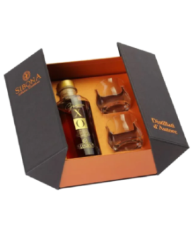 Grappa XO Sibona in gift box with two glasses